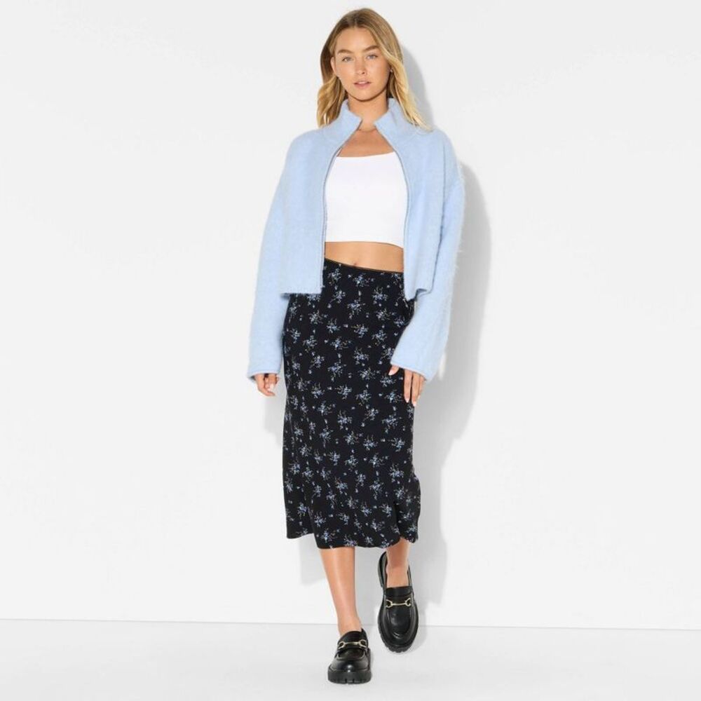 Women's Full Zip Mock Turtleneck Cardigan - Wild Fable Light Blue XXS